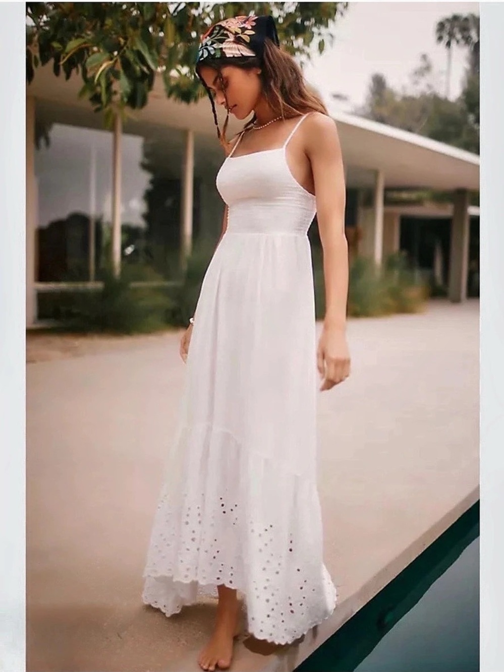 Anthropologie Maaji Women’s Off White Maxi Dress Size M Beach Vacation Boho